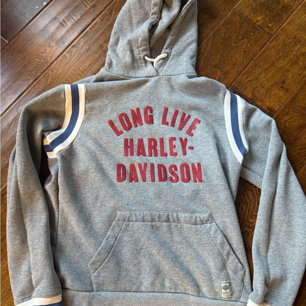 Harley-Davidson Gray Hoodie with Red and Blue Accents L